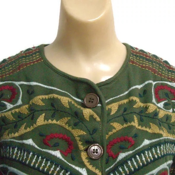 Johnny Was JW Los Angeles Womens Embroidered Cardigan Jacket Cotton Small Green - Picture 5 of 10